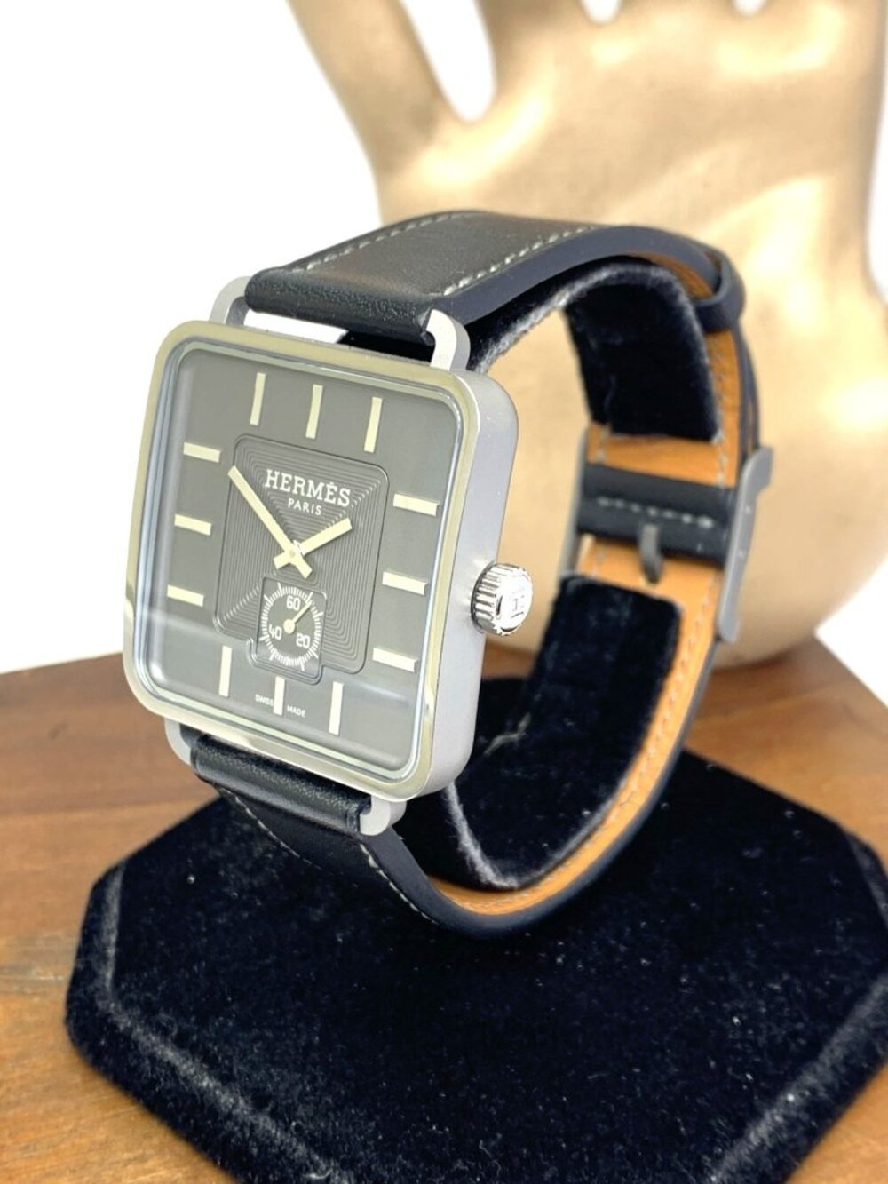 Hermes Men's Watch TI1.741 Swiss Automatic Gray Dial Titanium Black Leather Band - Picture 2 of 12